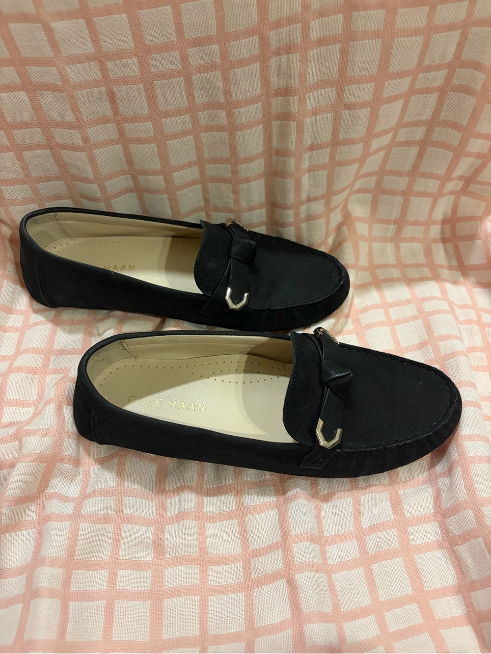 Cole Haan Black Suede Loafers with Metal Bit Accent